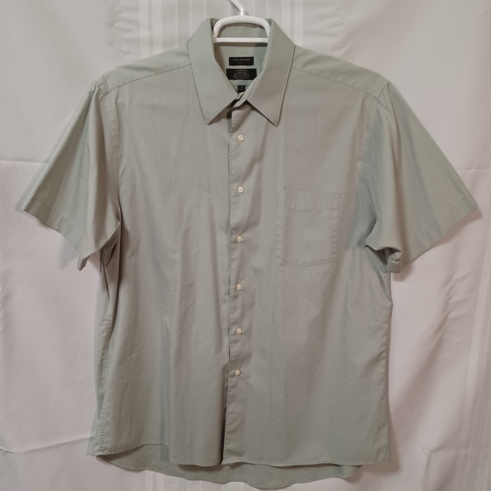 Covington Button Down Shirt Mens L Green Short Sleeve Wrinkle Free Stain Free